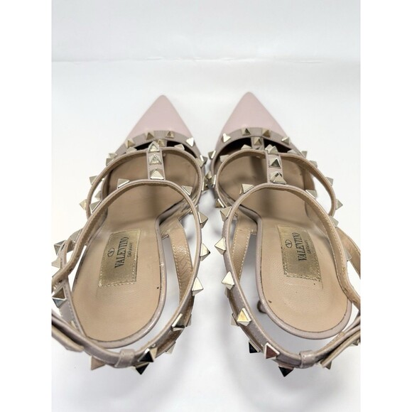 Valentino Garavani Rockstud Ankle Strap Pump Baby Pink w/ Gold Studs Sz EU 37.5 - Picture 8 of 14